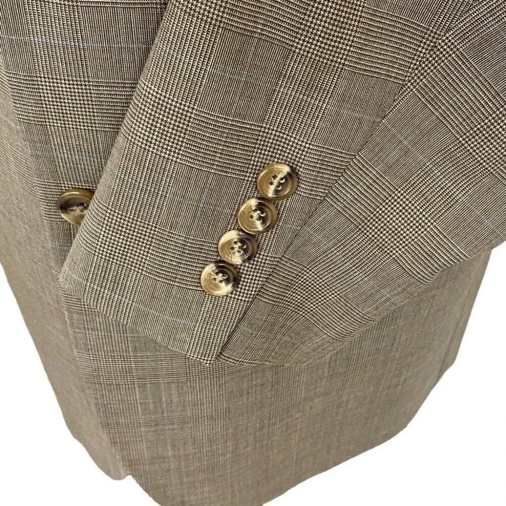 Jos. A. Bank Wool Blazer Men’s 42R Light Brown Blue Plaid Two Button Lined